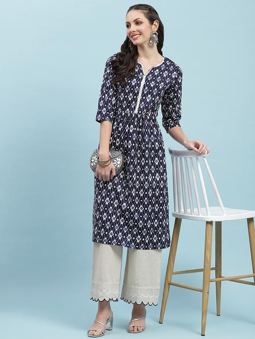 women printed three quarter sleeve straight kurta - 21714241 -  Standard Image - 0
