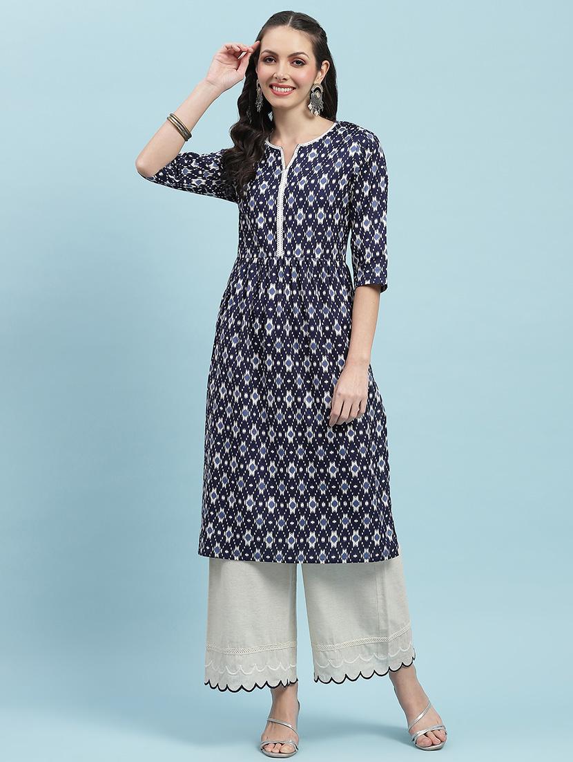 women printed three quarter sleeve straight kurta - 21714241 - Standard Image - 3
