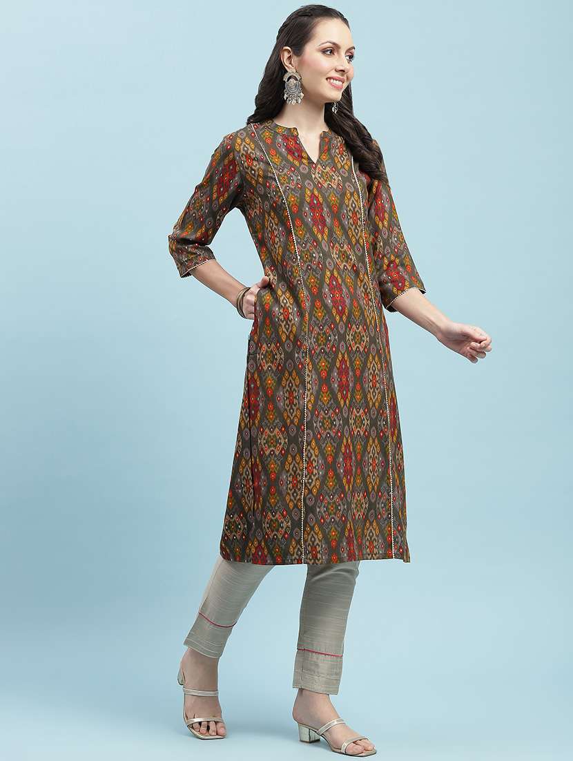 women printed three quarter sleeve straight kurta - 21714242 -  Standard Image - 3