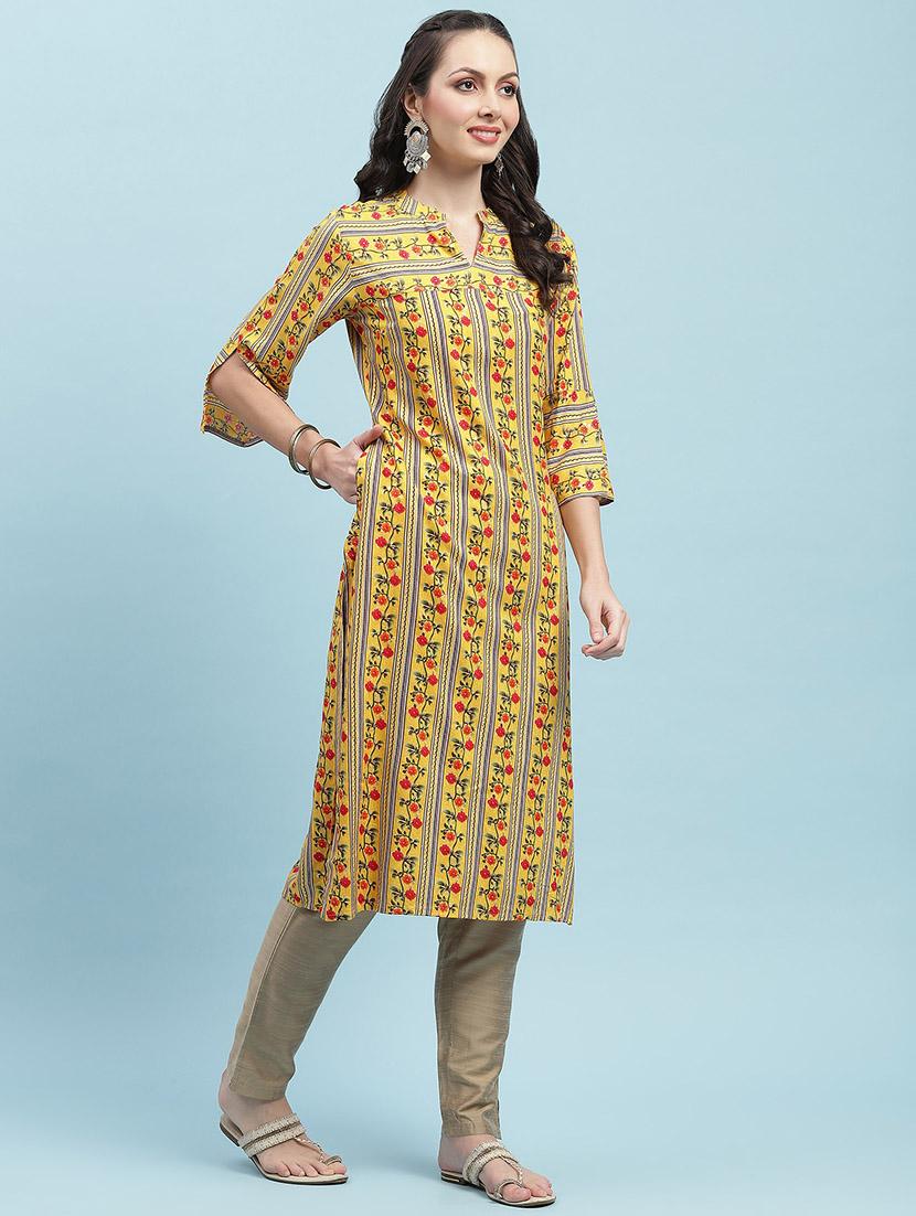 women printed three quarter sleeve straight kurta - 21714245 - Standard Image - 3