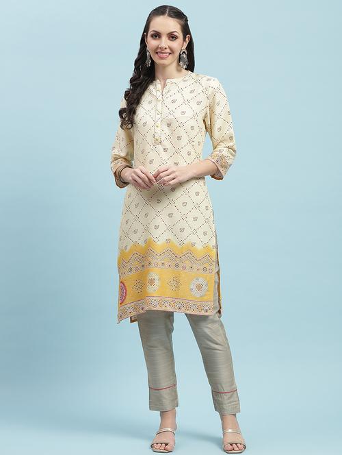 women printed three quarter sleeve straight kurta - 21714246 -  Standard Image - 0