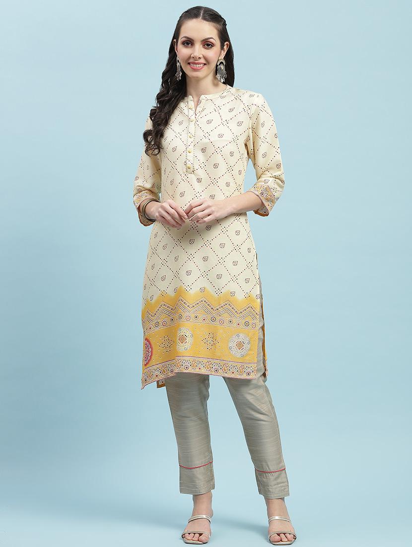 women printed three quarter sleeve straight kurta - 21714246 -  Zoom Image - 0