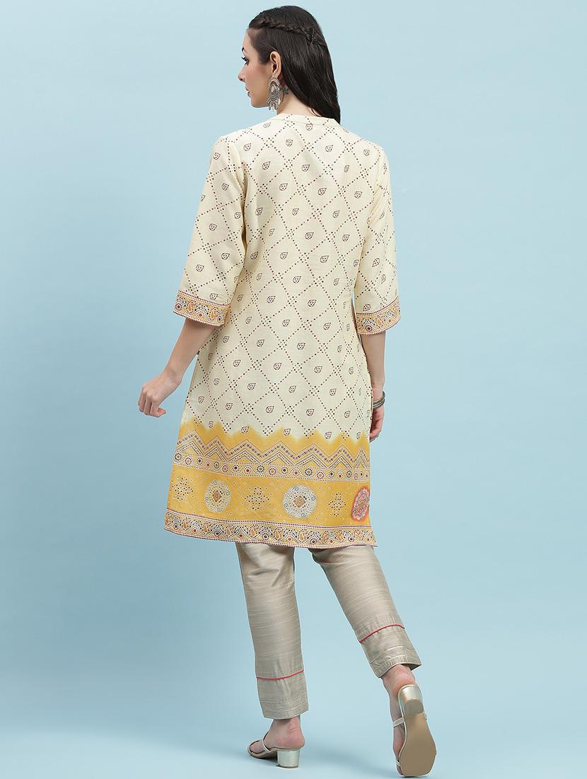 women printed three quarter sleeve straight kurta - 21714246 - Standard Image - 3