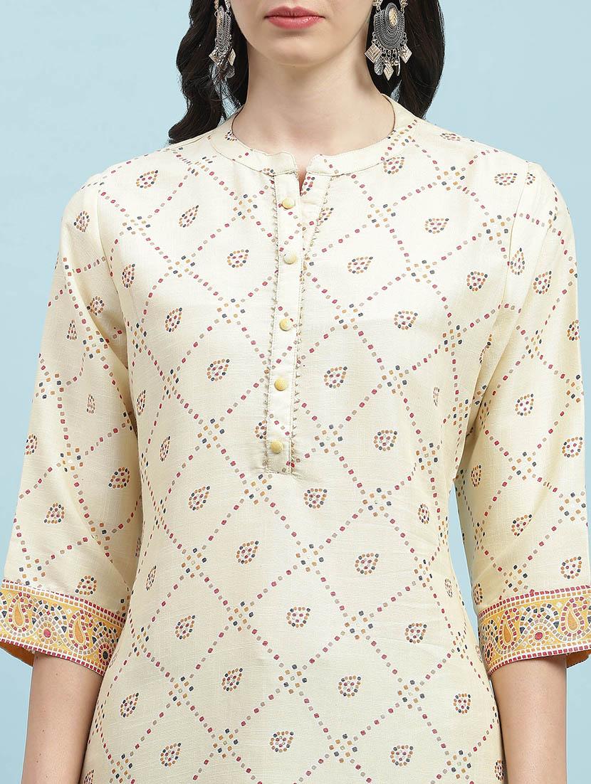 women printed three quarter sleeve straight kurta - 21714246 - Standard Image - 5