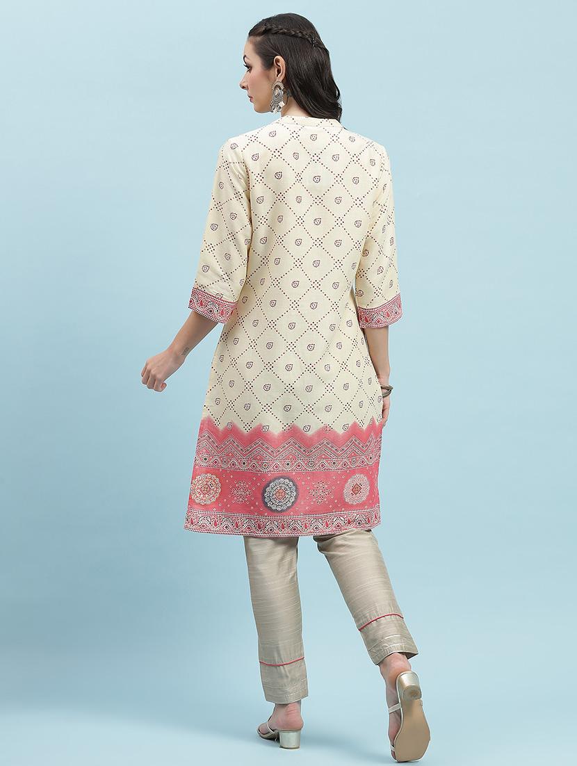 women printed three quarter sleeve straight kurta - 21714247 - Standard Image - 3