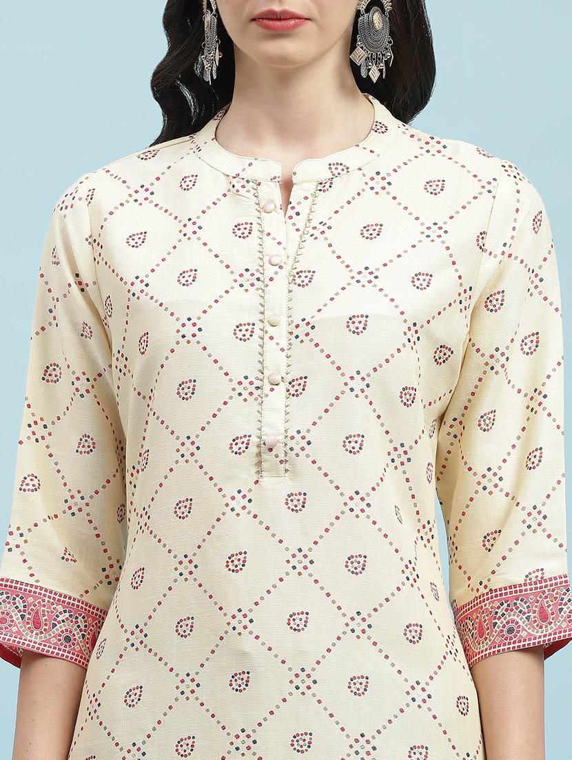 women printed three quarter sleeve straight kurta - 21714247 - Standard Image - 5