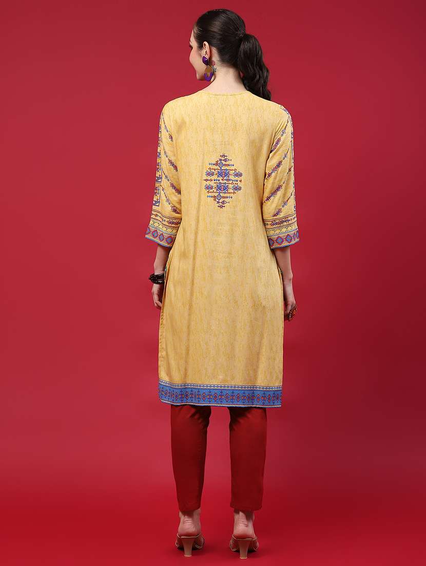 women printed three quarter sleeve straight kurta - 21714249 -  Standard Image - 3