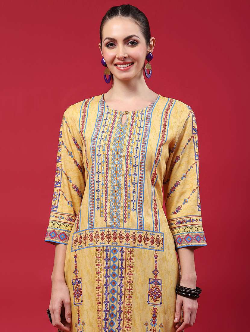 women printed three quarter sleeve straight kurta - 21714249 -  Standard Image - 5
