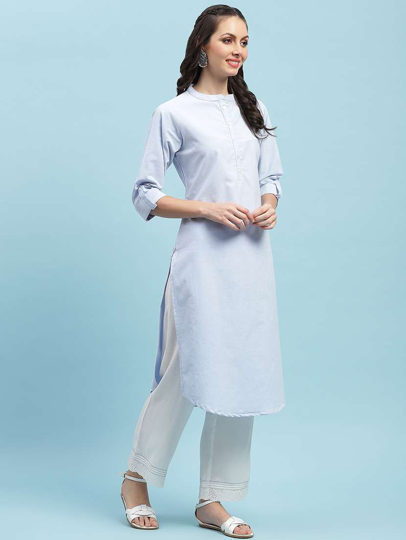 women solid three quarter sleeve straight kurta - 21714251 - Standard Image - 3