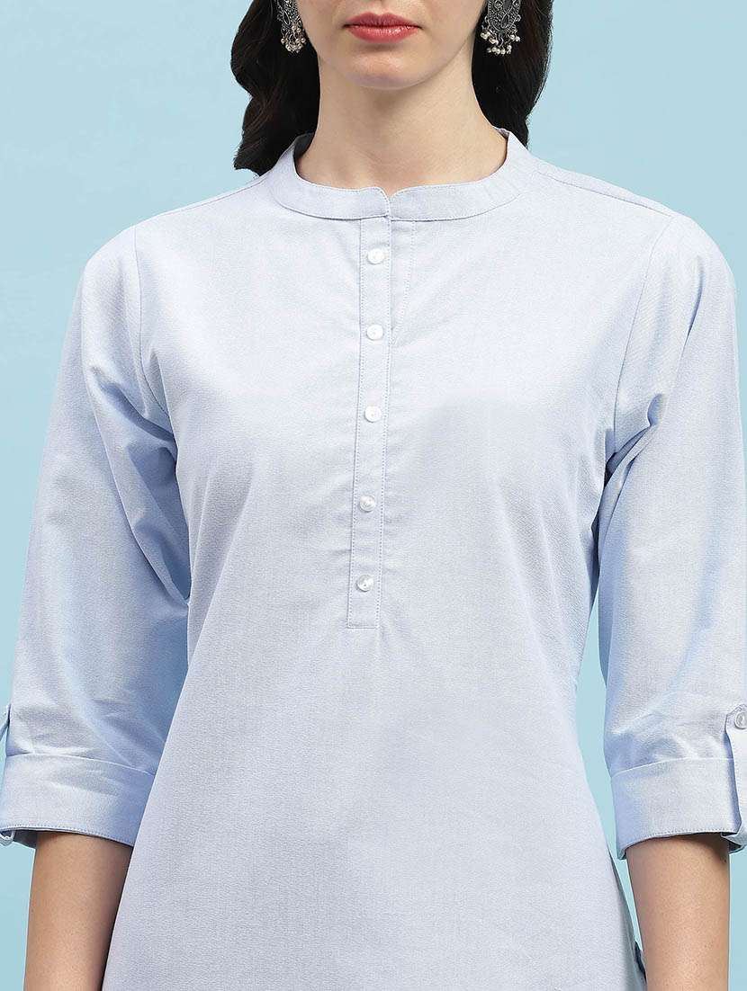 women solid three quarter sleeve straight kurta - 21714251 - Standard Image - 5