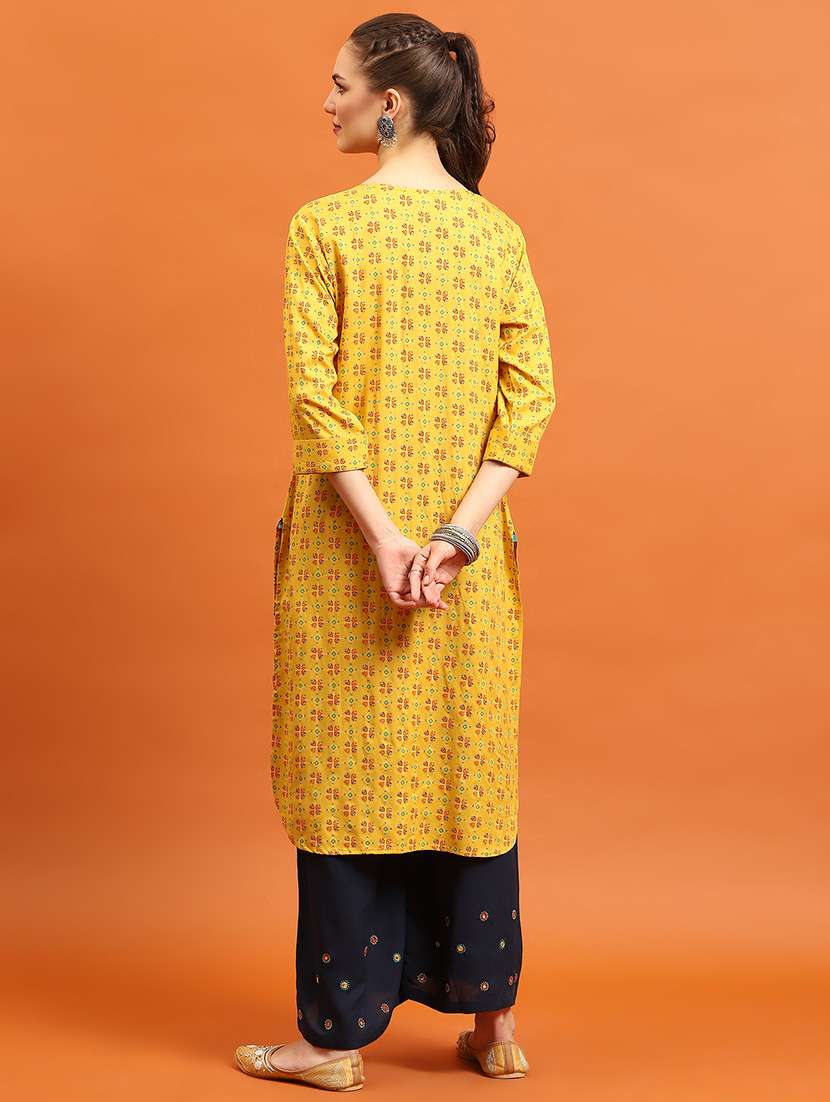women printed three quarter sleeve straight kurta - 21714255 -  Standard Image - 3