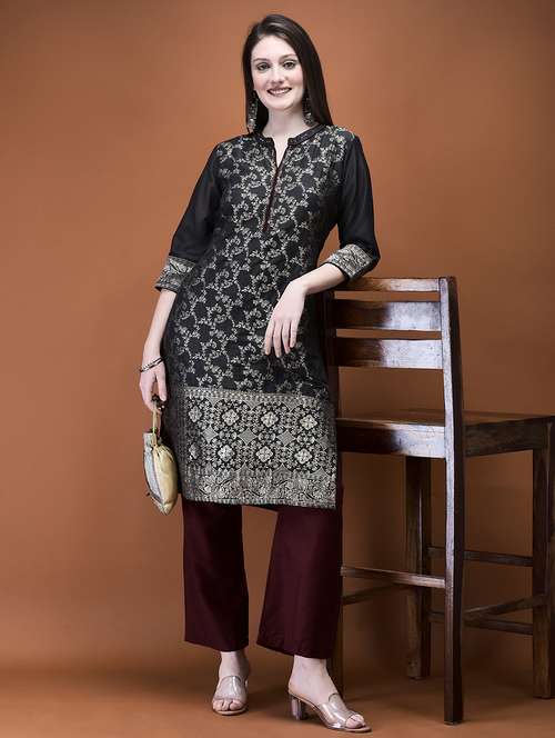 women self design mandarin neck kurta pant set - 21714267 -  Standard Image - 0