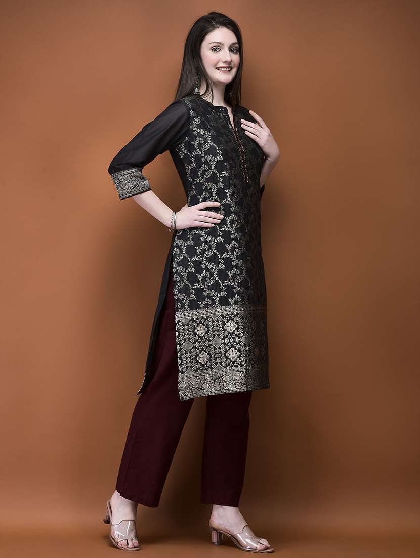 women self design mandarin neck kurta pant set - 21714267 -  Standard Image - 3