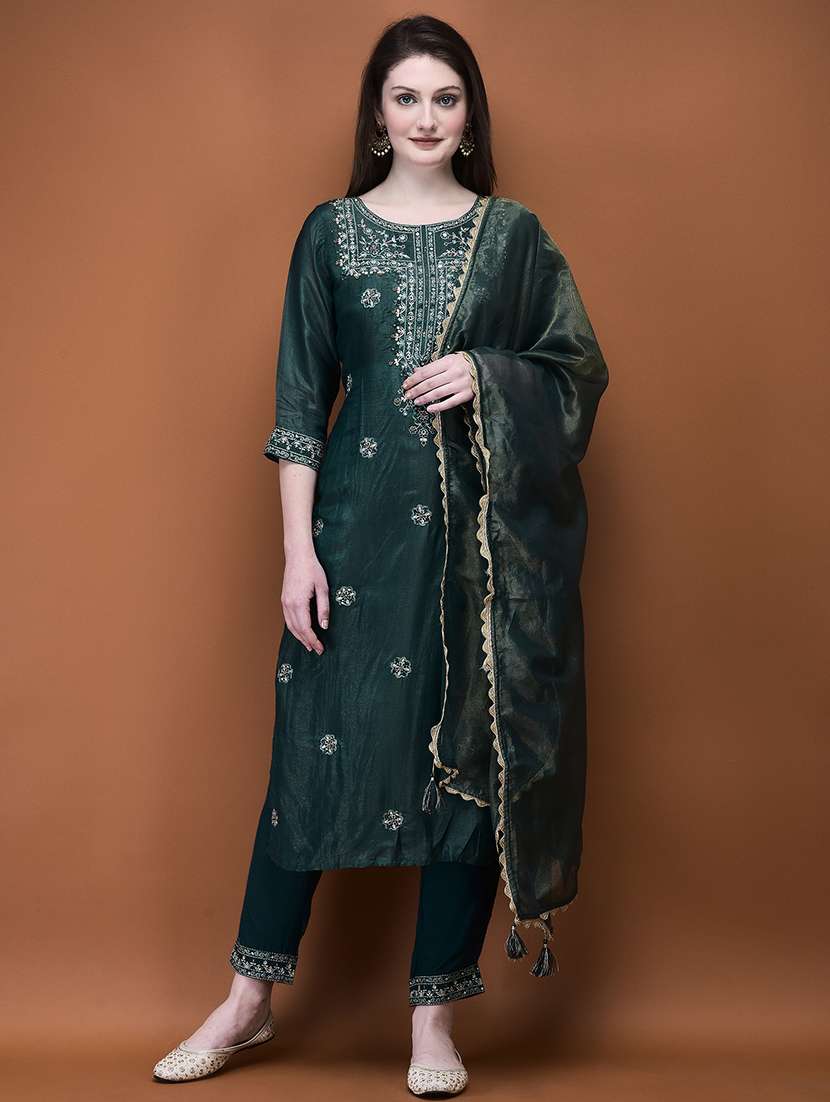 women three quarter sleeve kurta pant with dupatta set