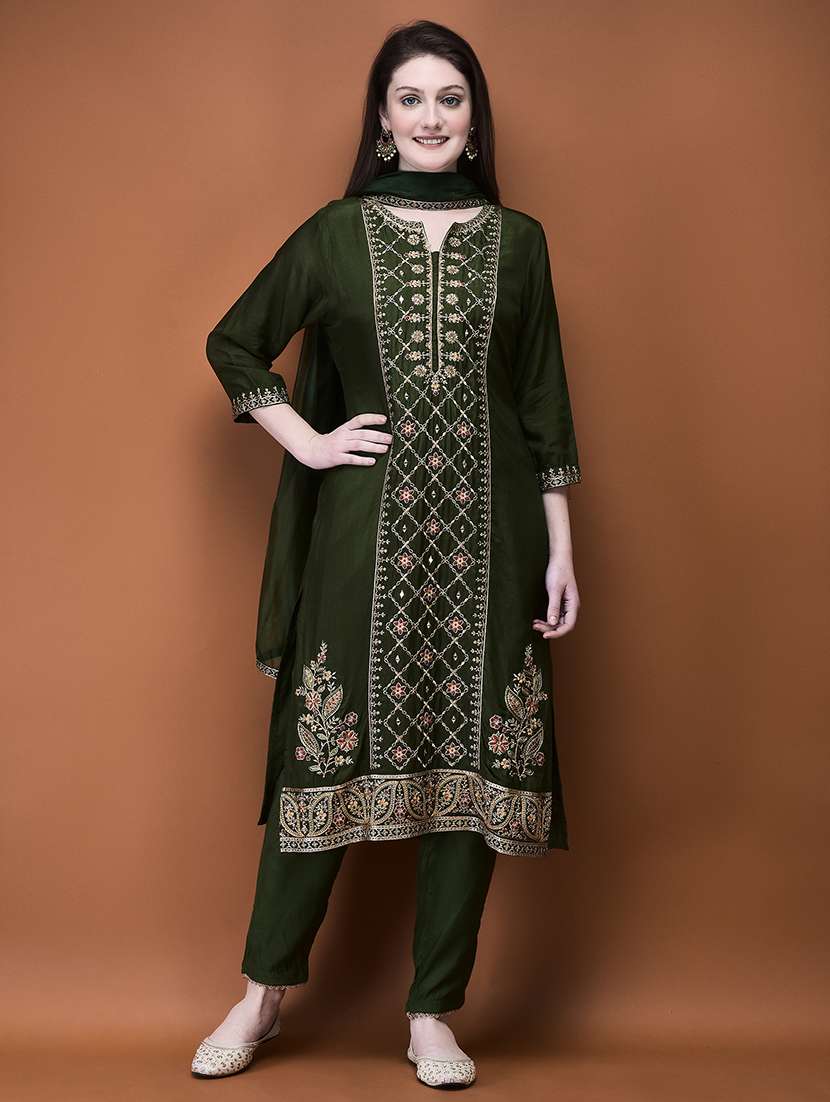 women three quarter sleeve kurta pant with dupatta set - 21714270 -  Zoom Image - 0