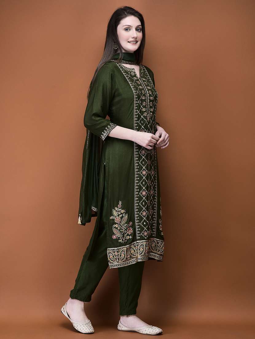 women three quarter sleeve kurta pant with dupatta set - 21714270 -  Standard Image - 3