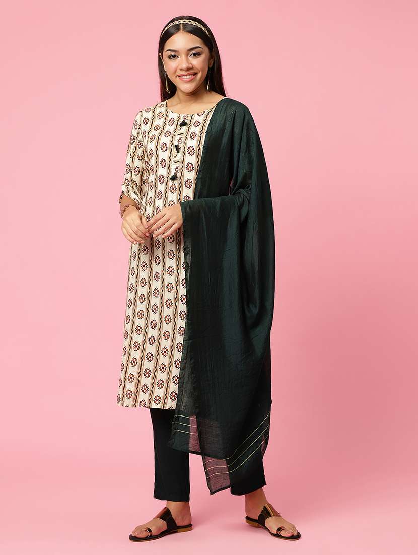 women three quarter sleeve kurta pant with dupatta set