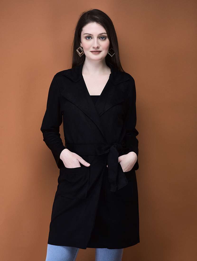 women solid long sleeves long coat - 21714318 -  Zoom Image - 0