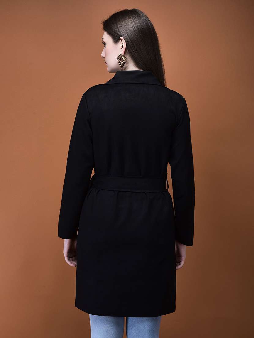 women solid long sleeves long coat - 21714318 -  Standard Image - 3