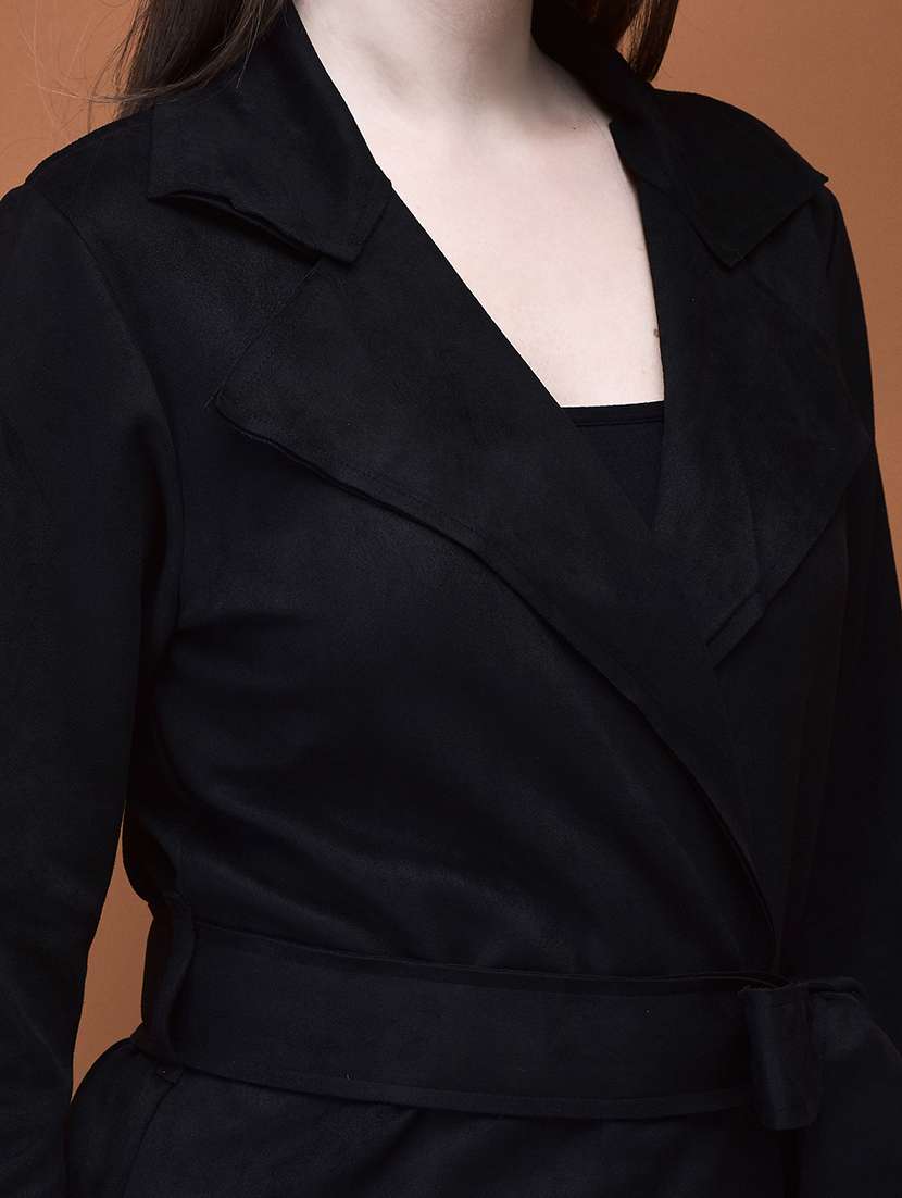 women solid long sleeves long coat - 21714318 -  Standard Image - 5