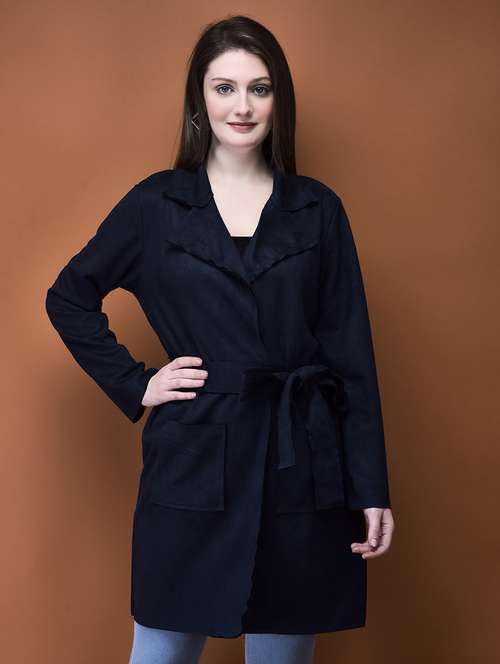 women solid long sleeves long coat - 21714319 -  Standard Image - 0