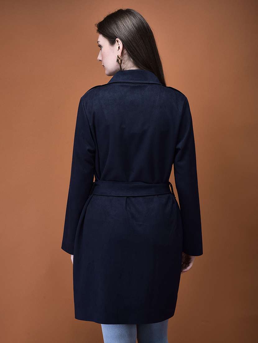 women solid long sleeves long coat - 21714319 -  Standard Image - 3