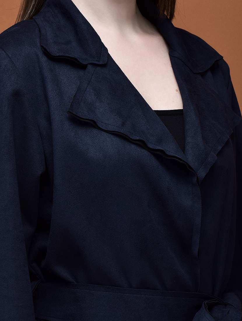 women solid long sleeves long coat - 21714319 -  Standard Image - 5