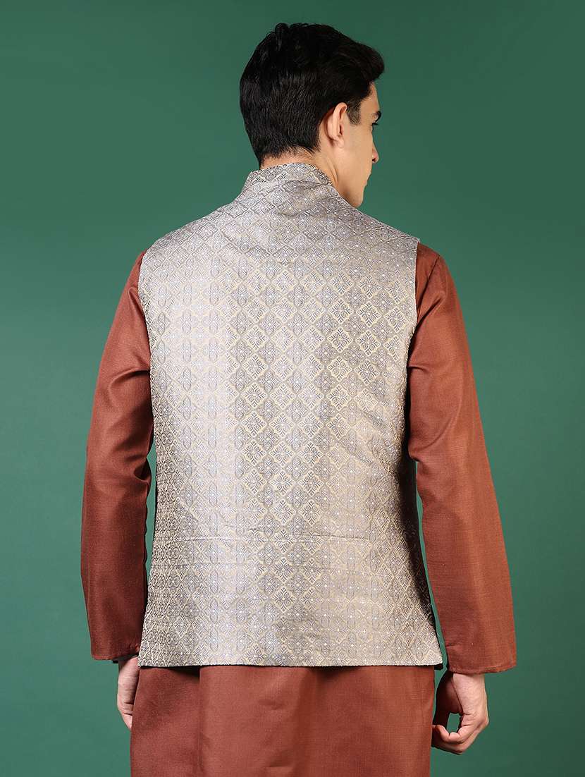 men mandarin neck regular fit nehru jacket - 21715383 -  Standard Image - 3