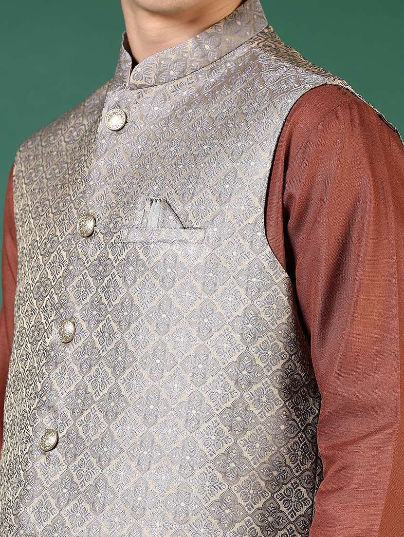 men mandarin neck regular fit nehru jacket - 21715383 -  Standard Image - 5