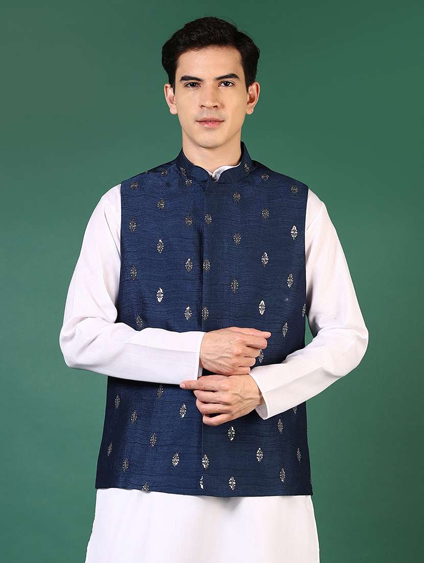 men mandarin neck regular fit nehru jacket