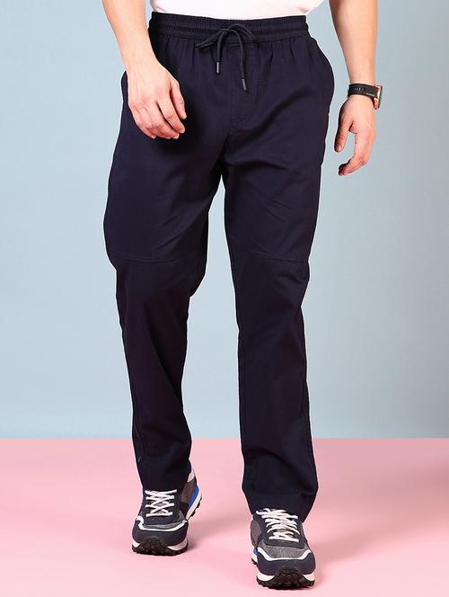 men navy blue solid full length track pant - 21715394 -  Standard Image - 0