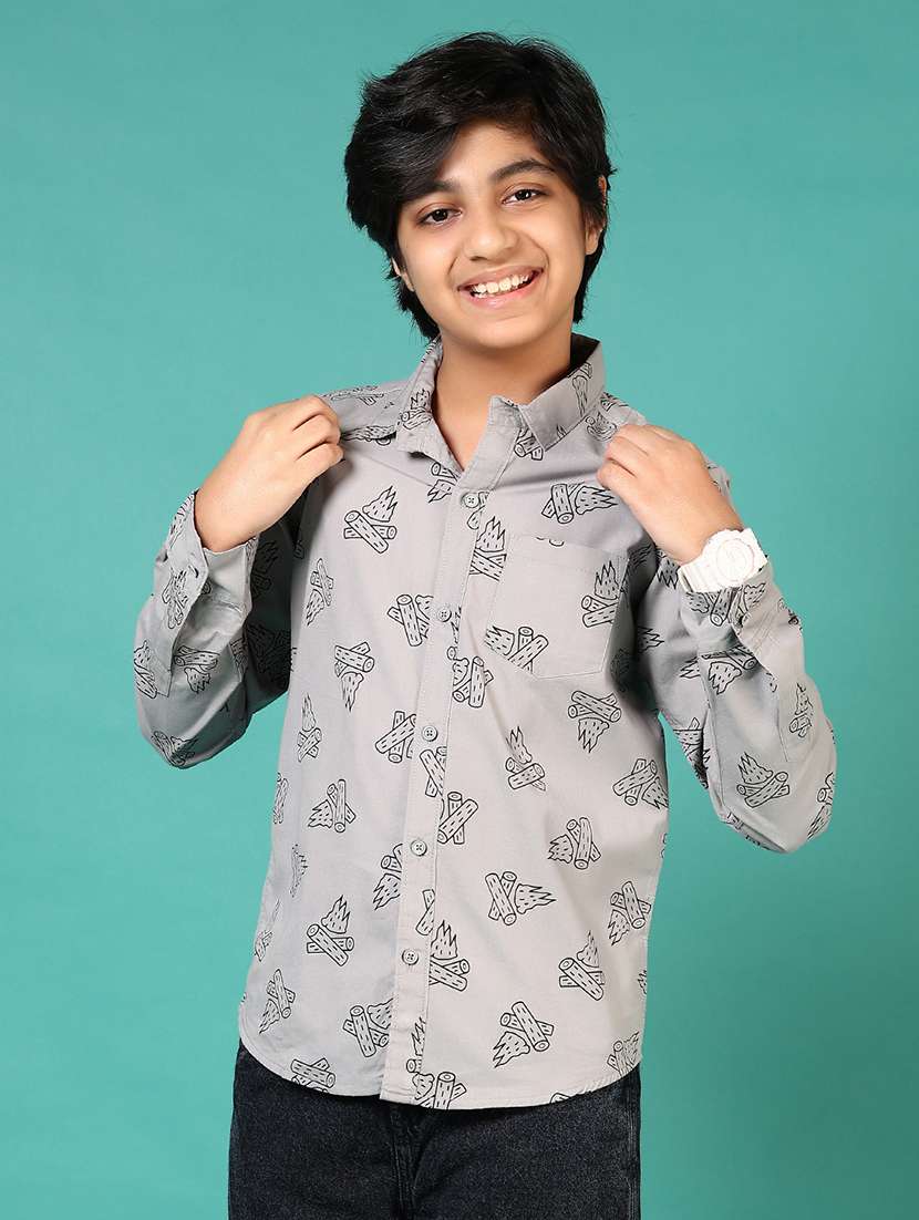 boys printed collared long sleeve shirt - 21715489 -  Zoom Image - 0