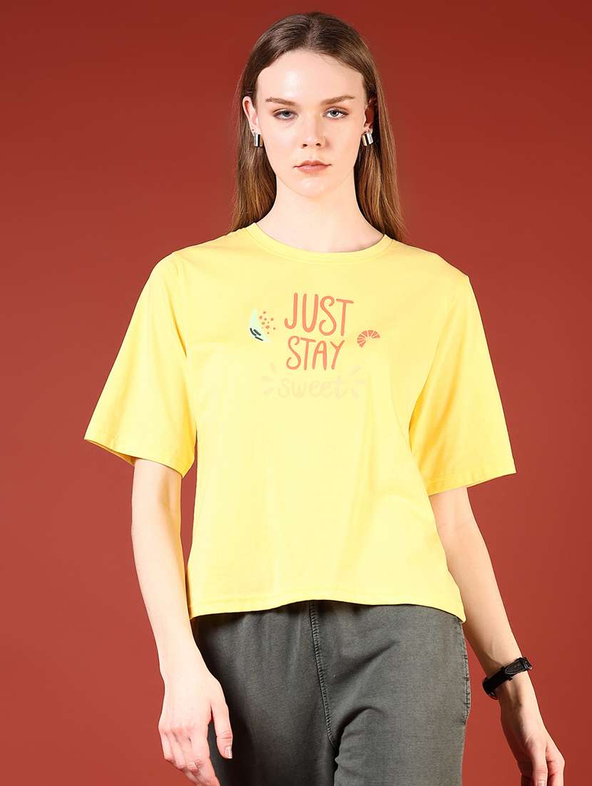 women front & back print round neck t-shirt