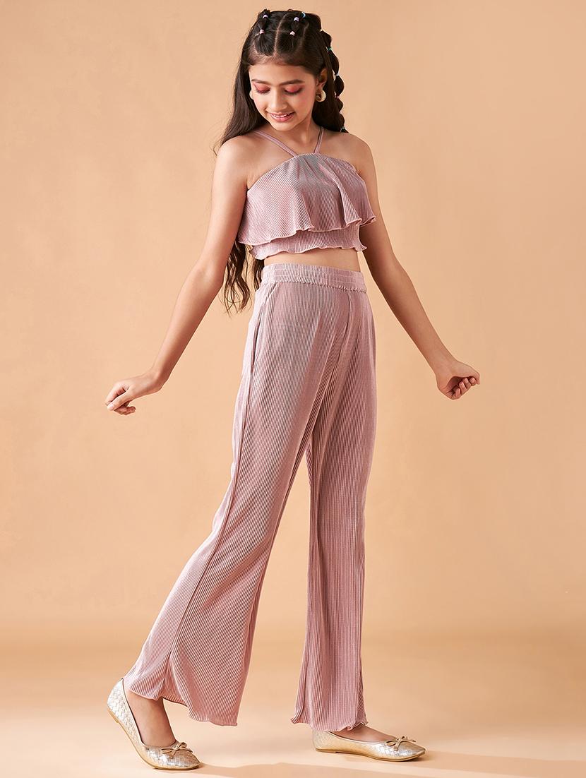 girls solid top & palazzo co-ords set - 21715812 - Standard Image - 3