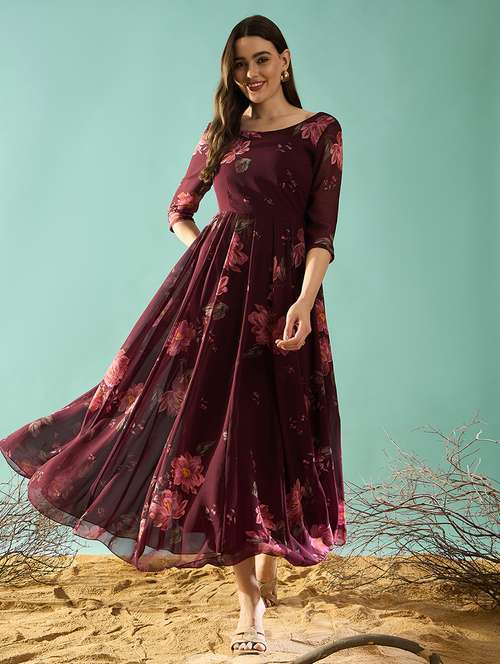 women floral printed round neck fit & flare dress - 21715817 - Standard Image - 0