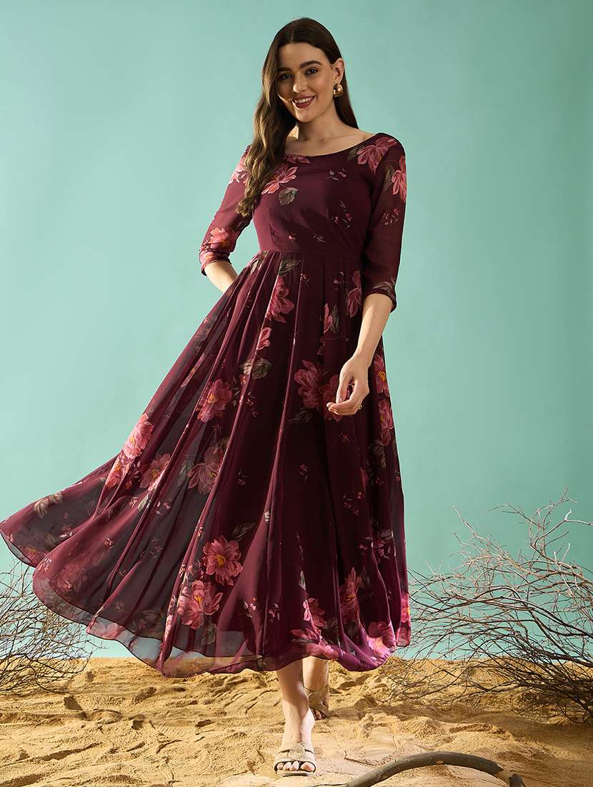 women floral printed round neck fit & flare dress - 21715817 - Zoom Image - 0