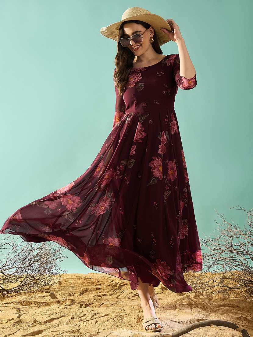 women floral printed round neck fit & flare dress - 21715817 - Standard Image - 3