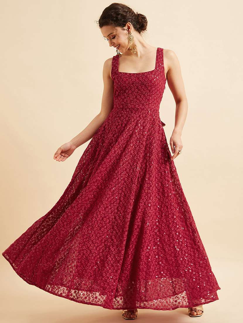 women embroidered fit & flare ethnic dress