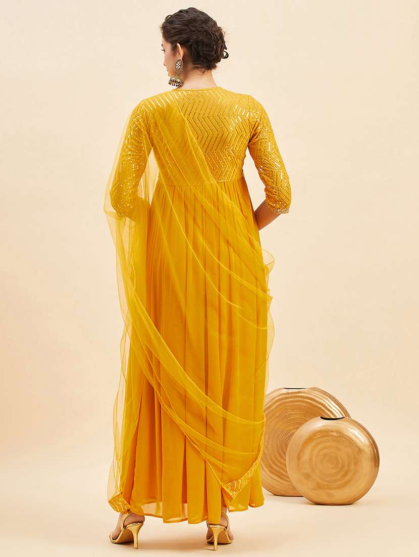 women mustard sequin work kurta dupatta set - 21715853 -  Standard Image - 3