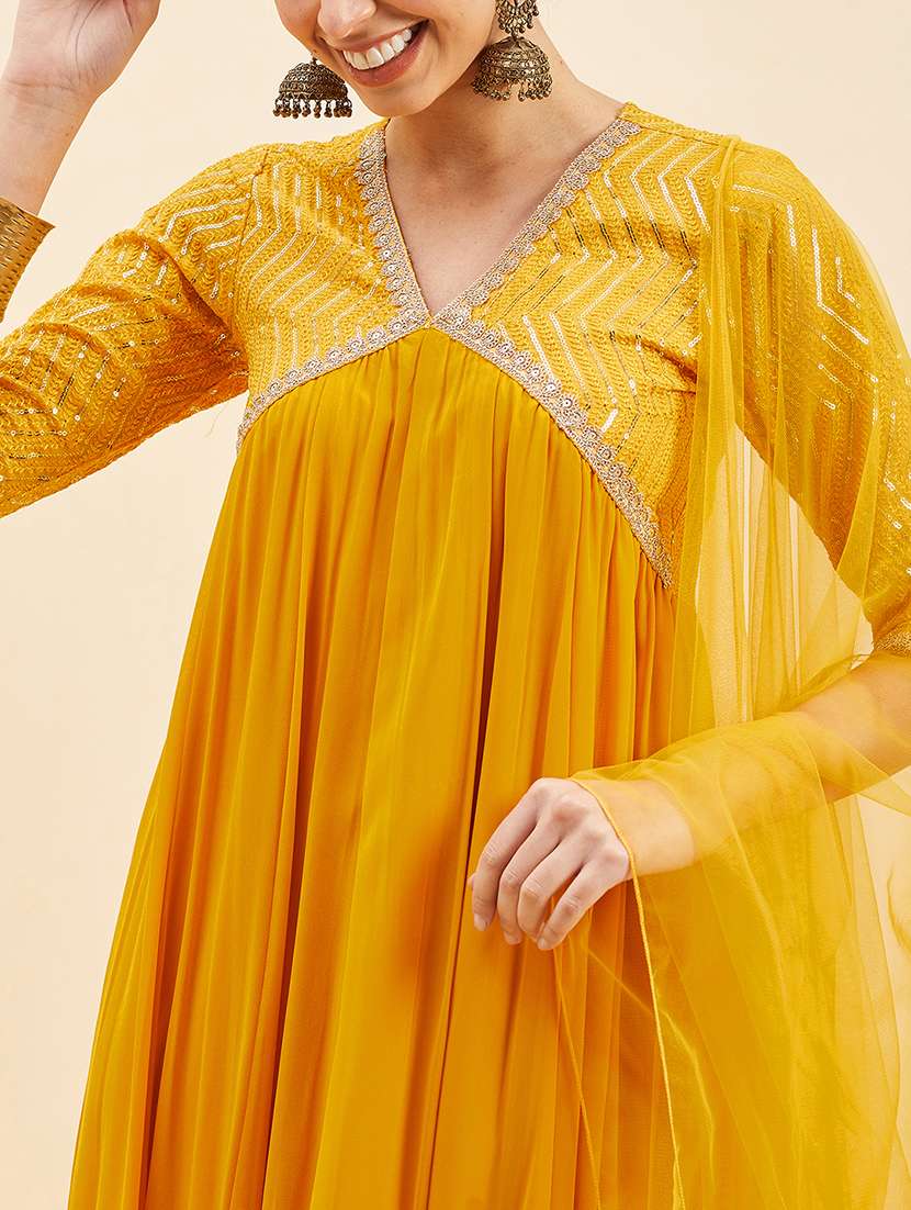 women mustard sequin work kurta dupatta set - 21715853 -  Standard Image - 5
