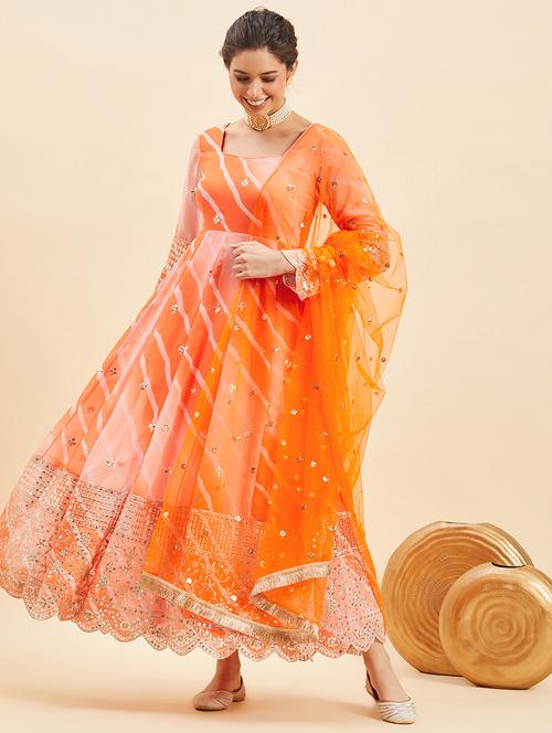 women leheriya printed kurta dupatta set - 21715856 - Standard Image - 0