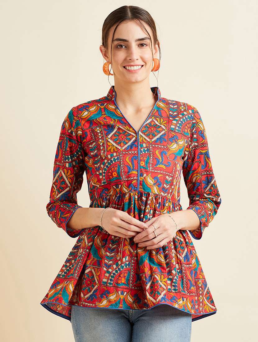 women printed a-line kurti