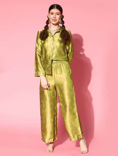 women printed nightwear shirt & pyjama set - 21715880 -  Standard Image - 0