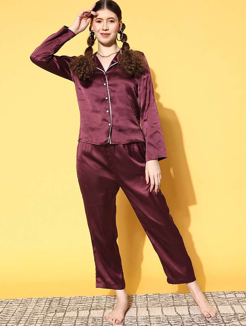 women solid nightwear pyjama set