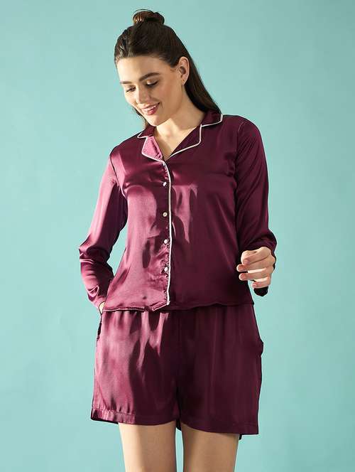 women solid nightwear shorts set - 21715891 -  Standard Image - 0