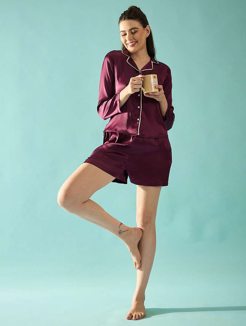 women solid nightwear shorts set - 21715891 -  Standard Image - 3