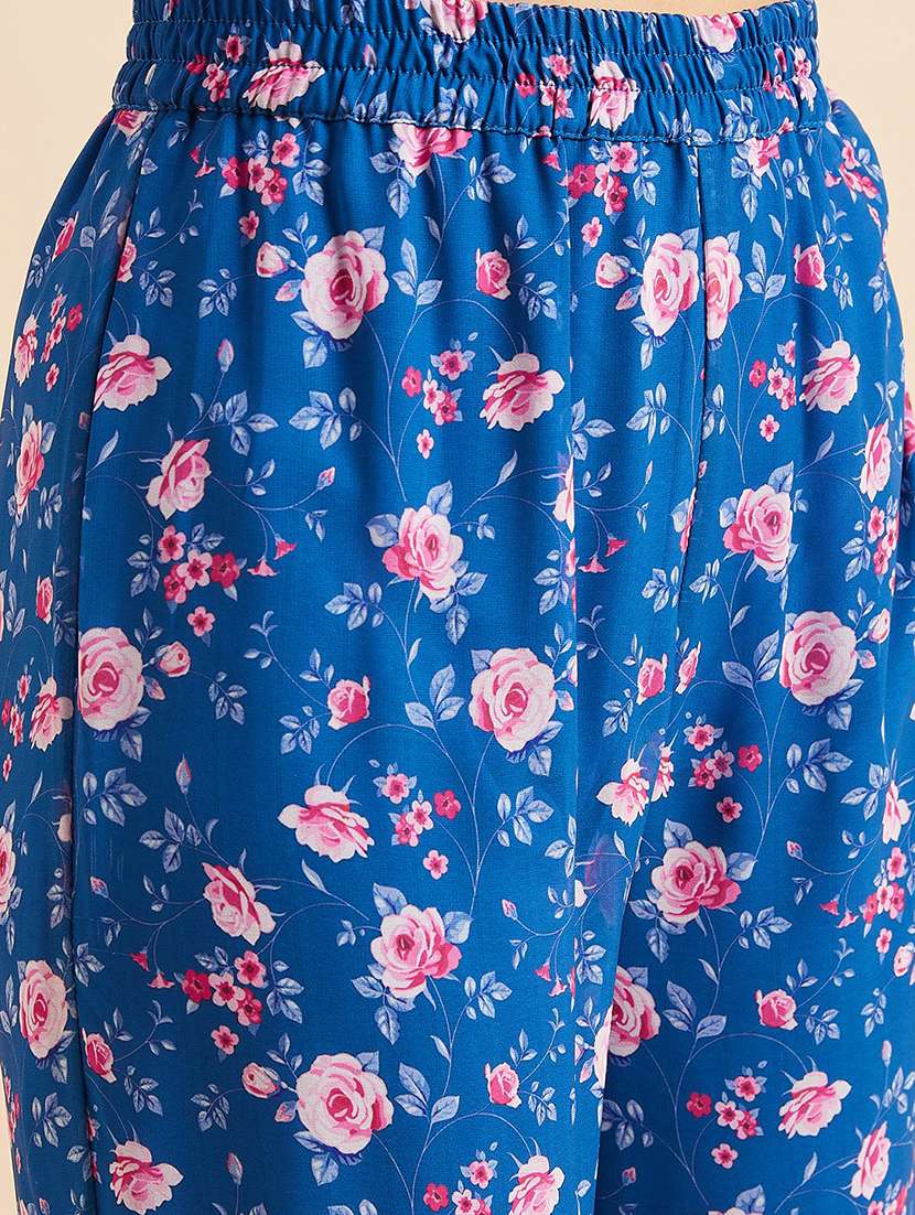 women blue floral bell sleeve kurta sharara with dupatta set - 21715956 -  Standard Image - 5