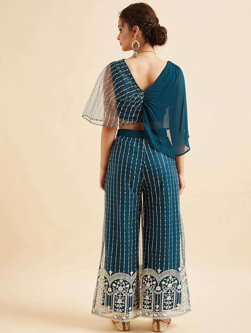 women embroidered layerd top & palazzo set - 21716032 -  Standard Image - 3