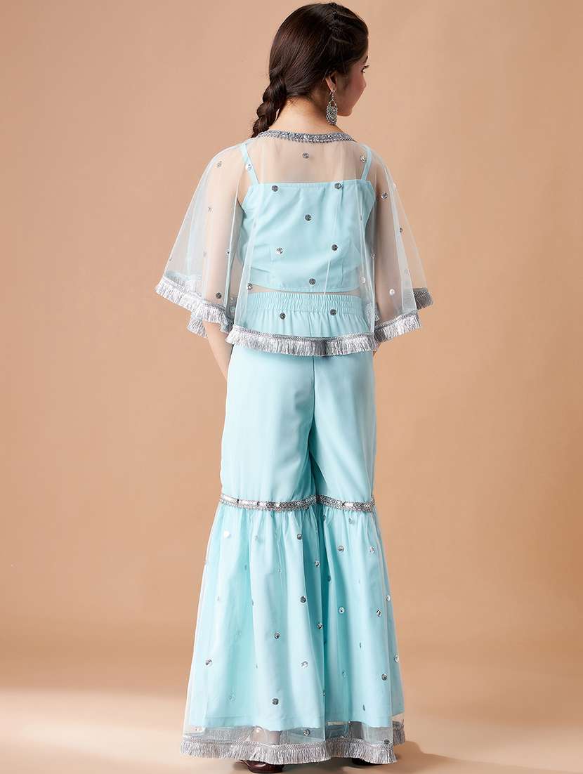 Girls Sequin Work Top Sharara Set - 21716052 -  Standard Image - 3