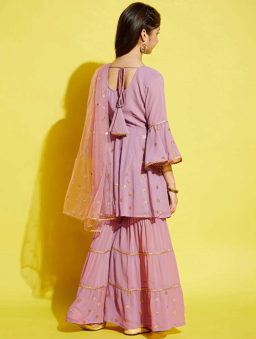girls embroidered kurta sharara suit set - 21716063 -  Standard Image - 3